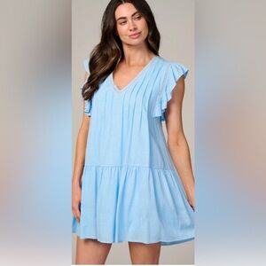 Women’s ruffle sleeve tiered tunic mini dress color ice blue size large perfect